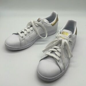 Adidas Stan Smith White Leather Sneakers with Gold Size 8.5